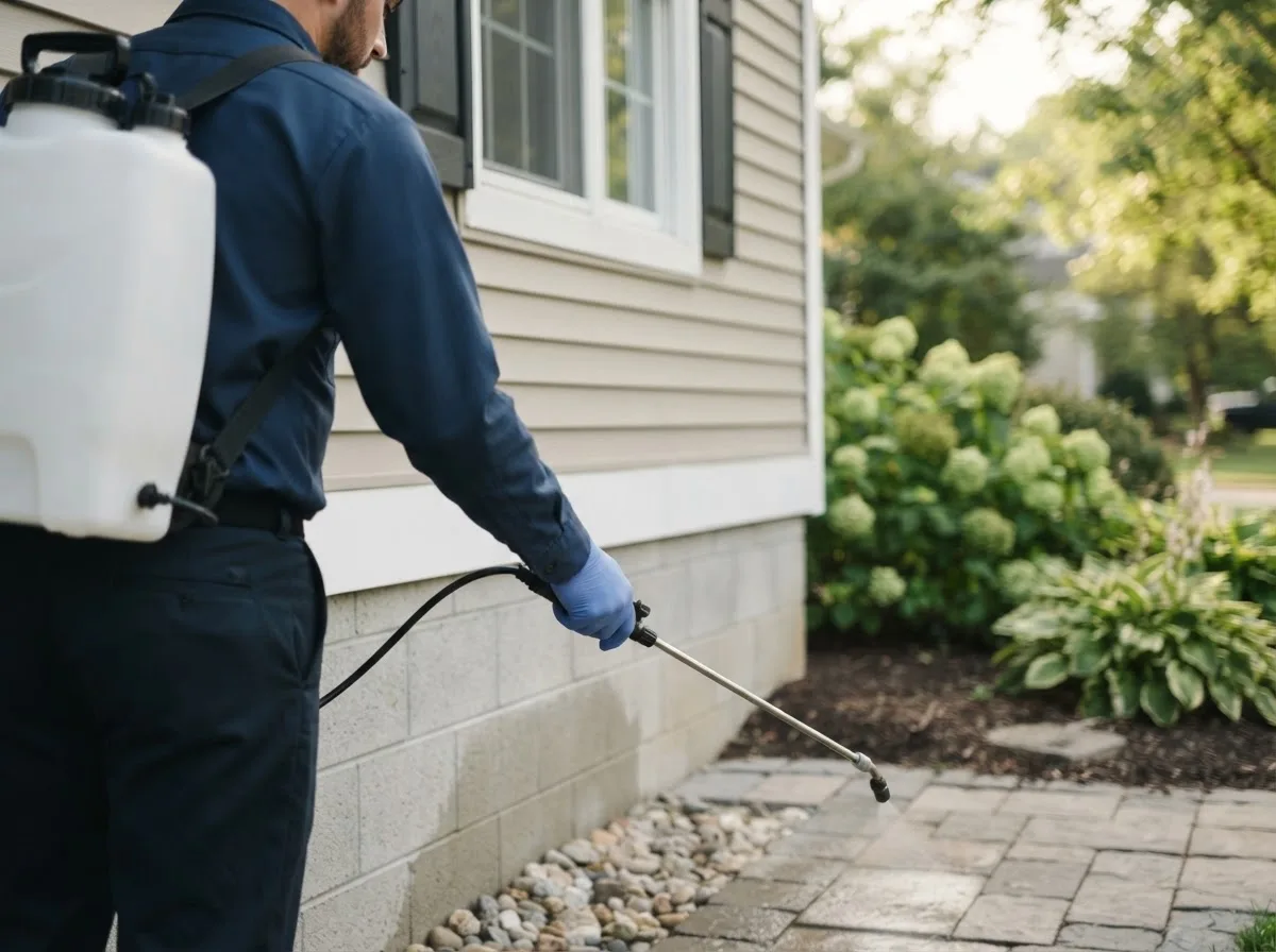 Pest control technician inspecting a home in Waldorf, MD